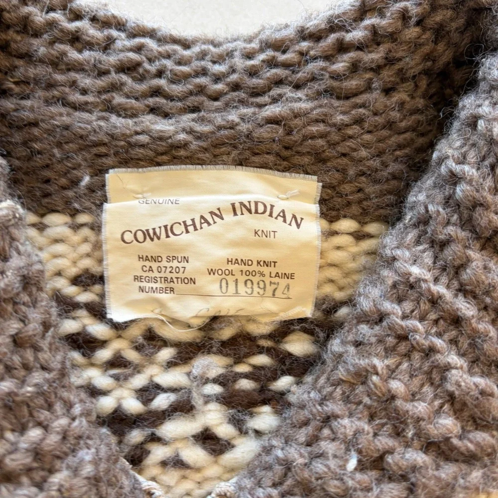 Vintage Cowichan Indian Hand Knit Wool Sweater Jacket